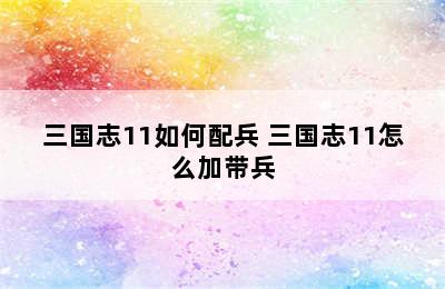 三国志11如何配兵 三国志11怎么加带兵